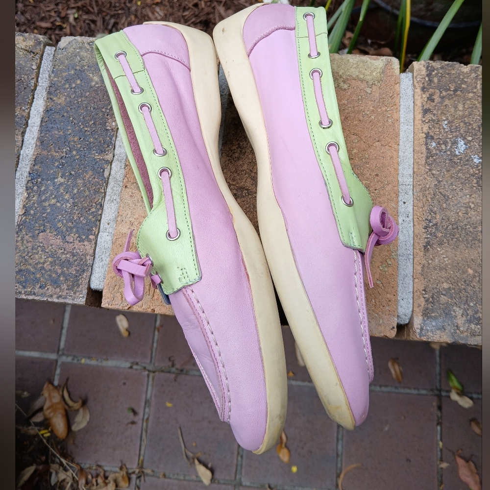 Lilly Pulitzer Pastel Pink and Lime Two-Tone Boat Shoes - Picture 2 of 5